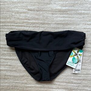 Island Escape Black Bikini Swim Bottom Ruched Sides Foldover Waistband Size 8